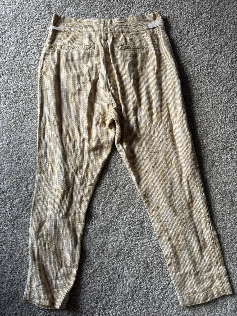 Free People Women's Beige Striped Linen Drawstring Jogger Pants Size 6